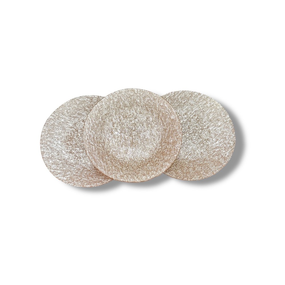 Set 3 Akam Rose Gold Pink Glitter Textured Glass Salad Plates 8.25" Glam Chic